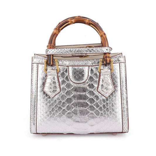 Borsa mini da donna in pelle di pitone e bambù con manico superiore e tracolla