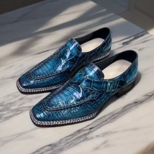 Crocodile Leather Vintage Crocodile Leather Norwegian Sewn Side Buckle Dress Shoes