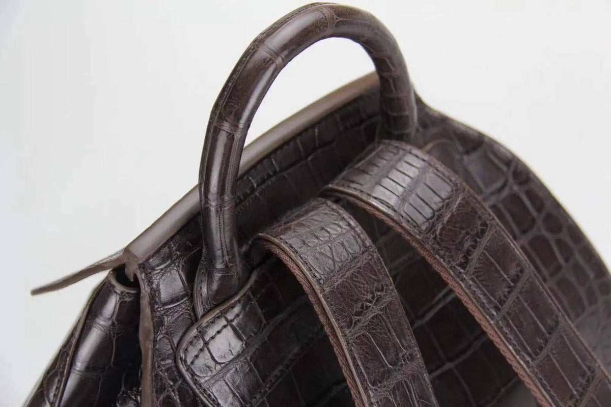 Genuine Crocodile Belly Leather Backpack Brown
