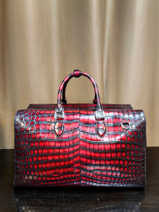 Unisex Genuine Crocodile Skin Leather Large Duffel Business Travel Bag