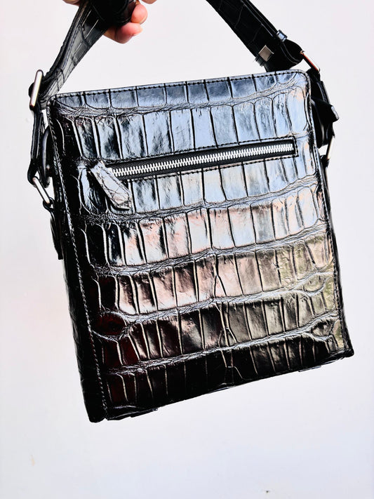 Crocodile Skin Leather Cross Body Bag
