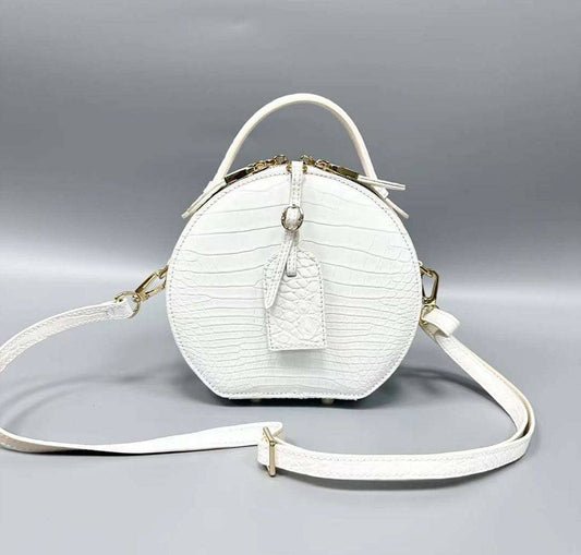 Borsa da donna a mano in pelle di coccodrillo, borsa rotonda a forma di mela in pelle effetto coccodrillo