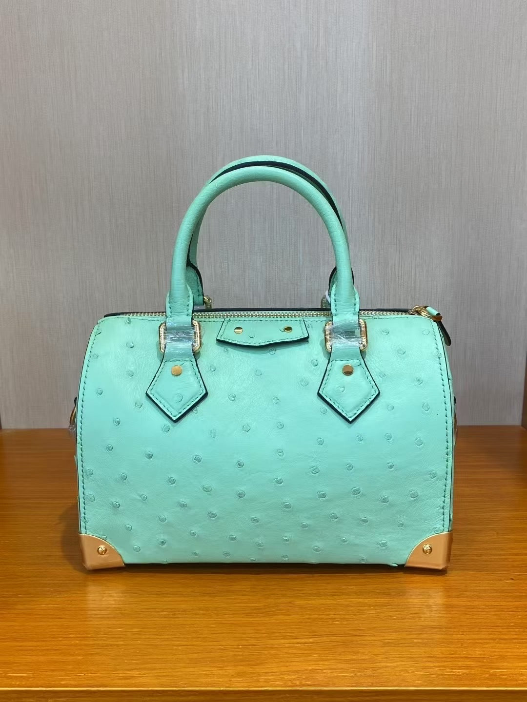 Womens Genuine Ostrich Skin Leathe Top Handle Pillow Bag