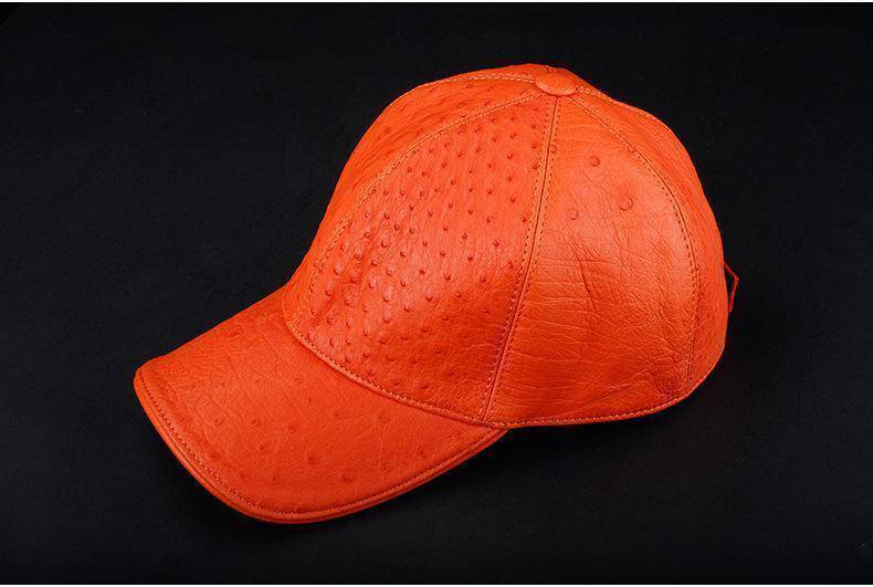 Genuine Ostrich Leather Strap back Baseball Cap Orange