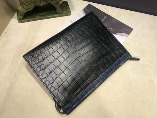 Preorder Men's Clutch Bag, Crocodile Belly Leather Clutches ,pouch,Leather Zip pouch Bags