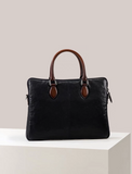 15inch Imported Calfskin Leather Laptop Briefcase Bag Classic Black