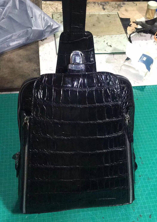 Mens Genuine Crocodile Leather Crossbody Shoulder Bag Casual Sling Chest Bag