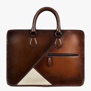 Preorder  Men's Vintage Brown White Color Smooth Briefcase With Carry on Duffel Bag Trolley Sleeve 38505