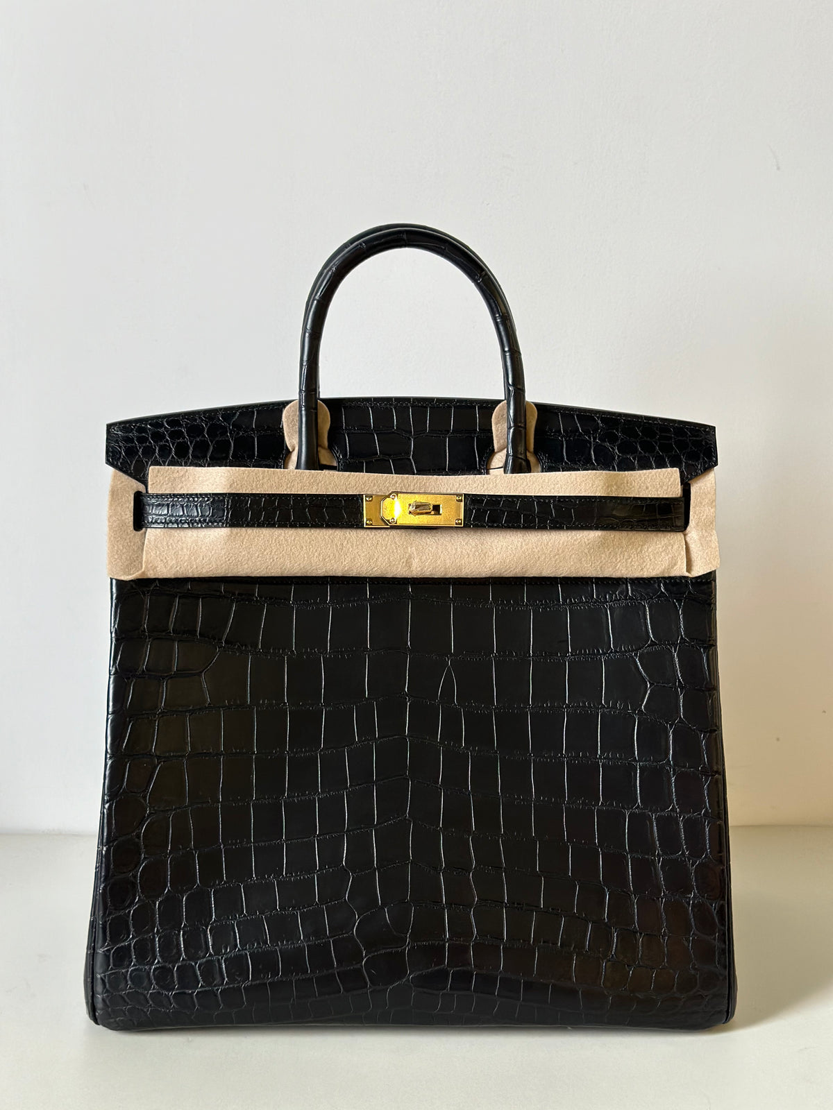 Túi tote công sở khóa móc cỡ lớn 40cm bằng da cá sấu thật màu đen