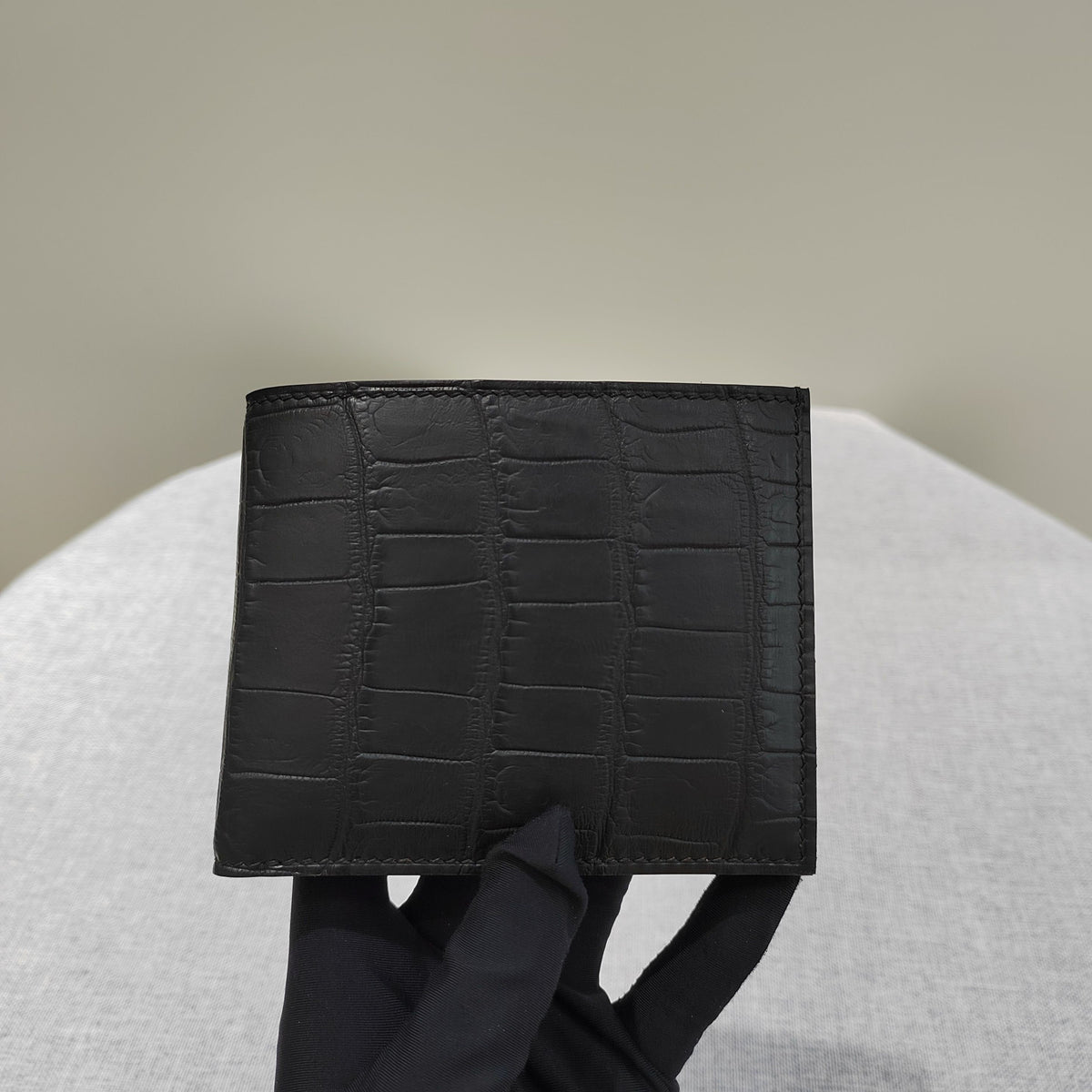 Preorder Crocodile Leather Small Bifold Wallet With Chain Loop