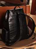 Unisex Black Crocodile Leather Backpack