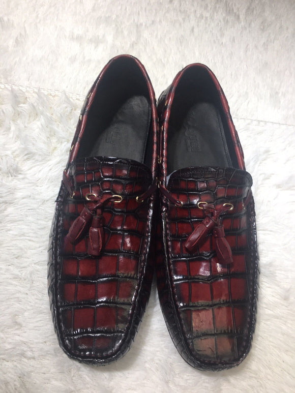 Preorder Vintage Red Crocodile Skin Leather Loafer Shoes