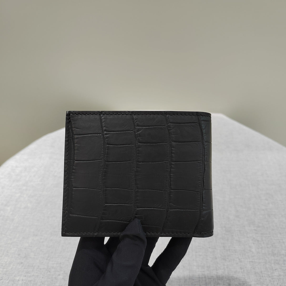 Preorder Crocodile Leather Small Bifold Wallet With Chain Loop