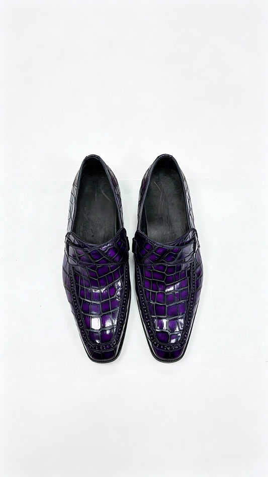 Men's Crocodile Leather Slip-On Business Shoes Vintage Purple