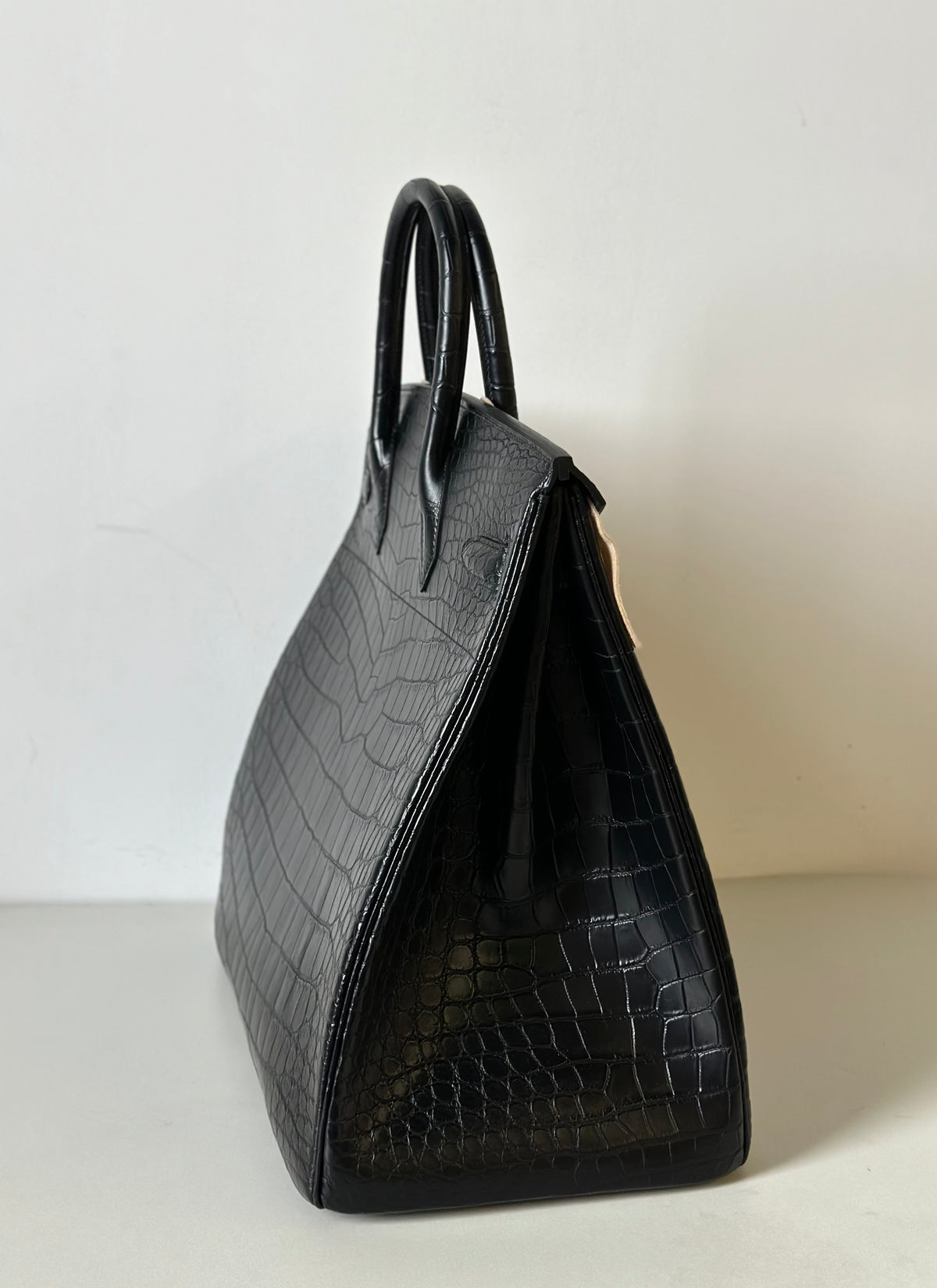 Túi tote công sở khóa móc cỡ lớn 40cm bằng da cá sấu thật màu đen