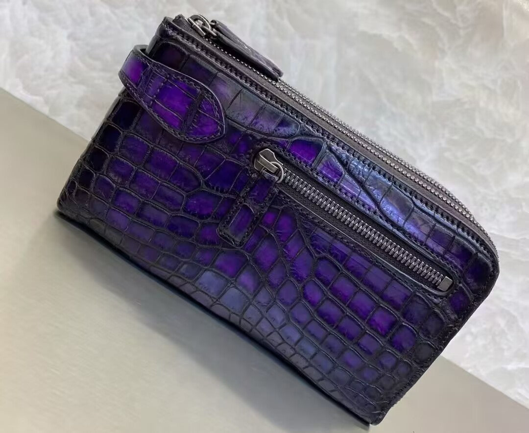 Preorder Womens Vintage Crocodile Leather Tote Bag Vintage Purple