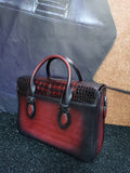 Men's Vintage Leather Briefcase Matched With Crocodile Skin Leather Flap