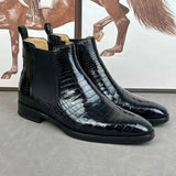 Preorder Crocodile Skin Leather Chelsea Boots Black