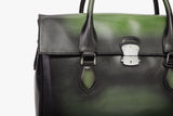 Smooth Cowhide Leather Foldover Briefcase Vintage Green