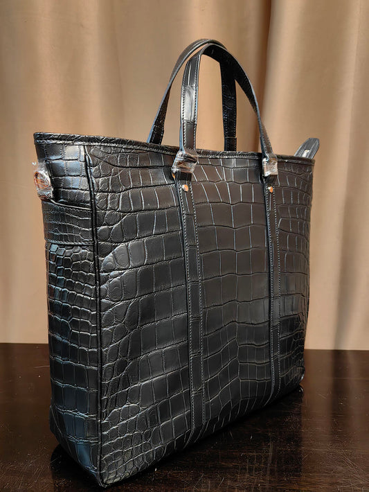 Preorder Unisex Crocodile Leather Briefcase Large Tote Bag Black