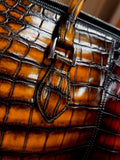 Unisex Vintage Brown Crocodile Leather Travel Duffel Bag