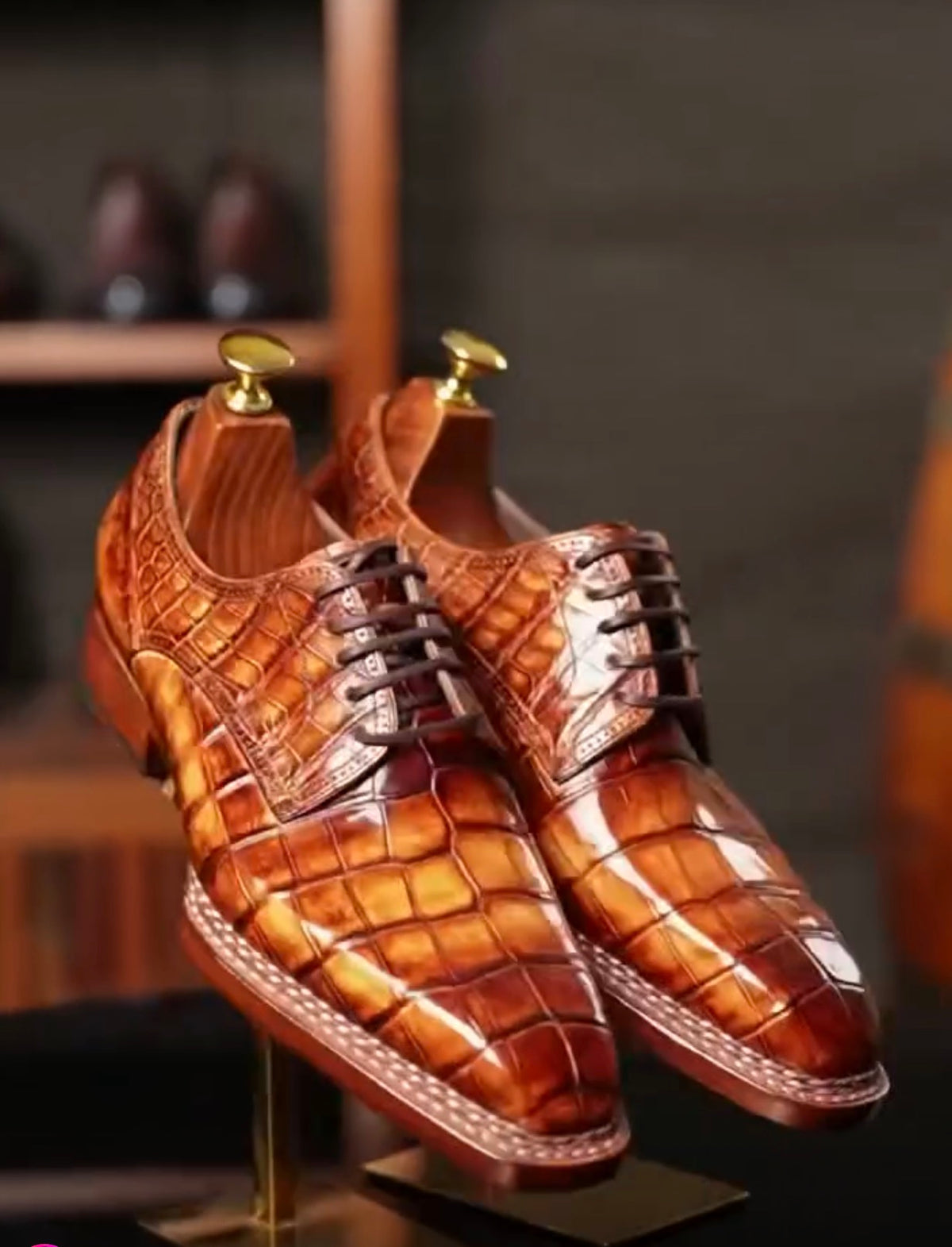 Crocodile Shoes, Men's Vintage Brown Handmade Crocodile Leather Norwegian Sewn Lace Up Shoes