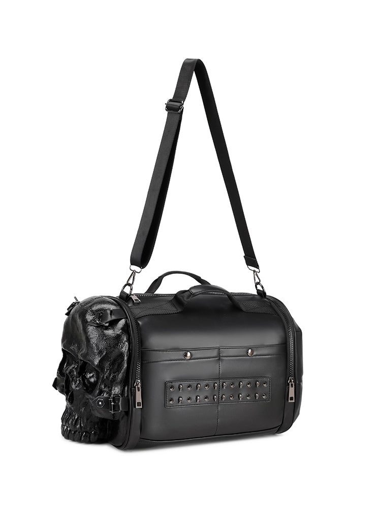 3D Shoulder Bag 3D PU Leather Large Studded Skull Travel Duffel Shoulder Bag