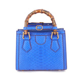 Womens  Python Leather  Bamboo Bag Mini Top Handle Cross Body Handbag