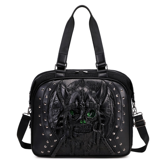 3D Tote Bag 3D PU Leather Large Studded Skull Travel Duffel Shoulder Bag