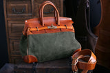 Womens Genuine Vintage Oil Wax Leather Top Handle Canvas Bag Large