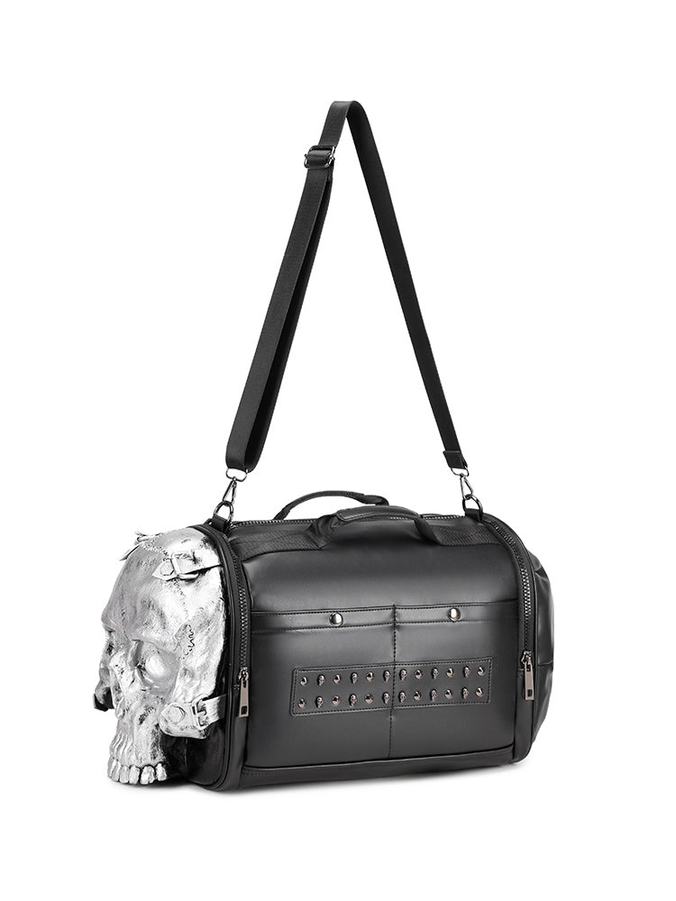 3D Shoulder Bag 3D PU Leather Large Studded Skull Travel Duffel Shoulder Bag