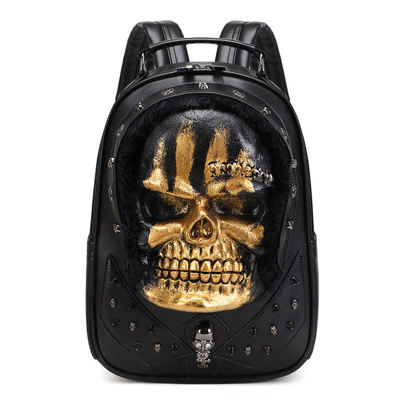 3D Skull Backpack,Skull  Studded, With Hair Backpack