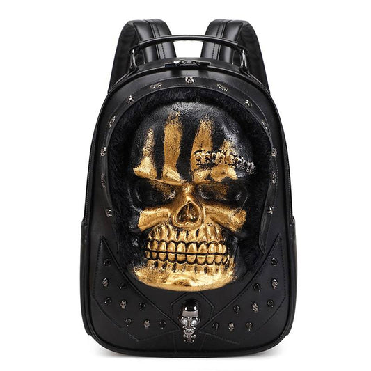 3D Skull Backpack,Skull Studded, With Hair Backpack