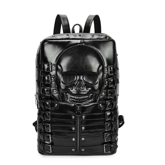 3D Ba lô hình sọ đính đinh tán bằng da PU phong cách punk, dùng du lịch, đựng laptop