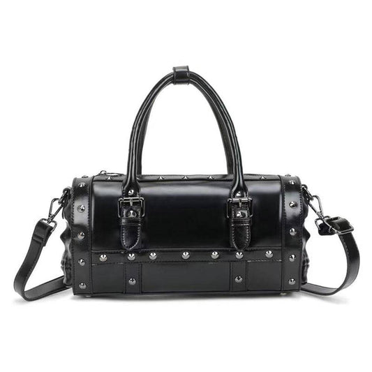 3D túi duffel du lịch Speedy họa tiết đầu lâu đính đinh tán, túi cuối tuần kiểu bucket