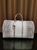 Himalaya White Genuine Crocodile Leather Travel Duffel Bag, Mens Gift Weekend Bag Overnight Sport Gym Bag Extra Large