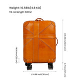 Unisex Genuine Vintage Vegetable Tanned Leather Carry On Business Trolley Bag Rotate Universal Wheel 20 Inch Travelling Luggage Bag