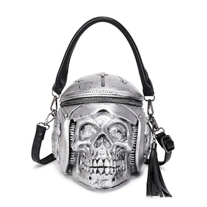 3D Backpack, Fashion 3D Skull With Helmet And Earphone Cross Body Handle Shoulder Bag