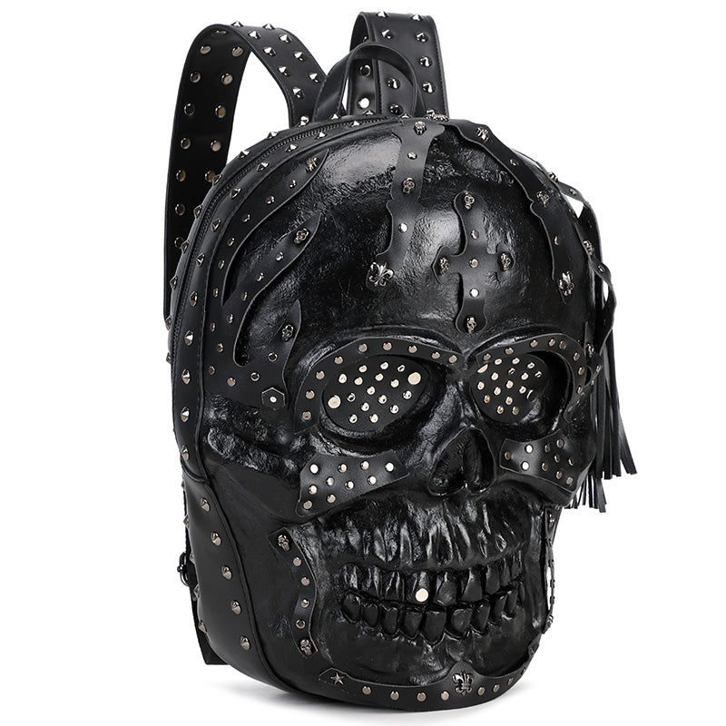 3D Backpack 3D PU Leather Skull Studded Backpack