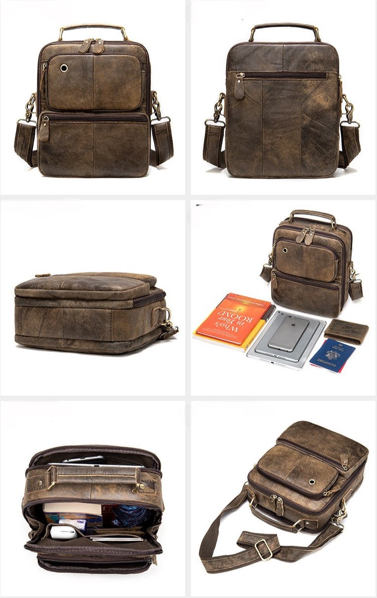 Rossie Viren Vintage Crossbody Bag Two Pockets Front With Grab Handle And Long Shoulder Strap