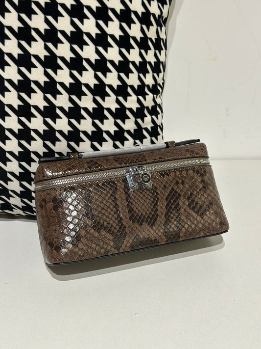 Borsa per cosmetici con manico e zip in vera pelle di pitone