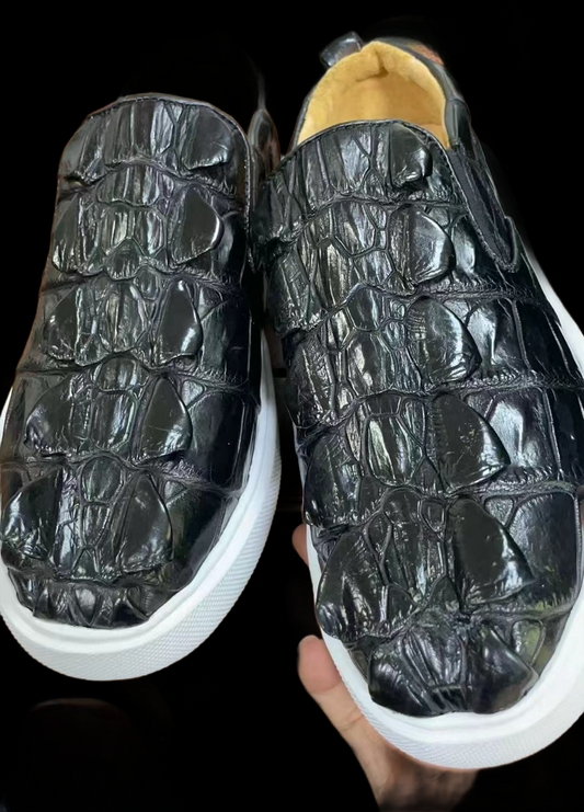 alt
Giày nam Crocodile đặt trước, giày lái xe da xương cá sấu, giày lười đế bệt đi bộ màu đen