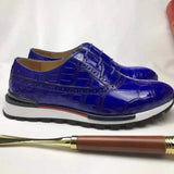 Blue Casual Crocodile Shoes,  Slip On Crocodile Sneakers