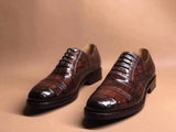 Brown Crocodile Leather Lace Up Shoes