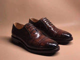Brown Crocodile Leather Lace Up Shoes