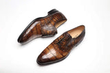 Brown Crocodile Leather Shoes Men Lace Up Business Formal Dress Shoes Luxury