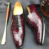 Burnished Burgundy Derby Crocodile Belly  Leather Lace-Up Shoes For Men
