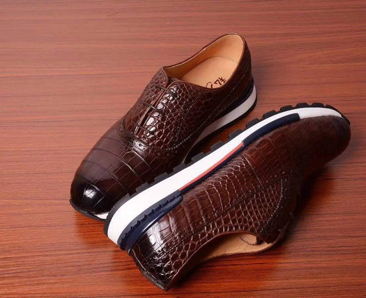 Preorder Casual Crocodile Shoes, Slip On Crocodile Sneakers Brown