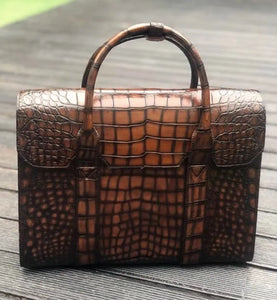Crocodile Leather Briefcase Vintage Brown