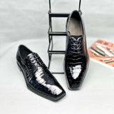 Crocodile Leather Business Formal Lace Up Dress Shoes Black Rossie Viren